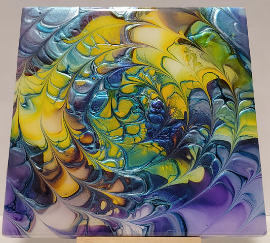 Fluid Art on a 6 inch tile/Coaster with Cork Bottom