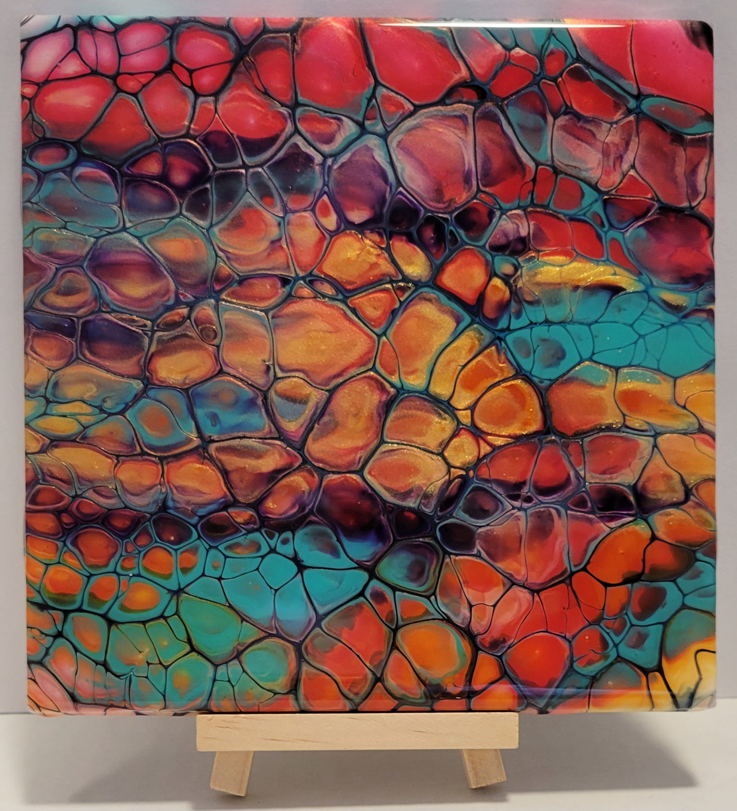 Fluid Art on a 6 inch tile/Coaster with Cork Bottom