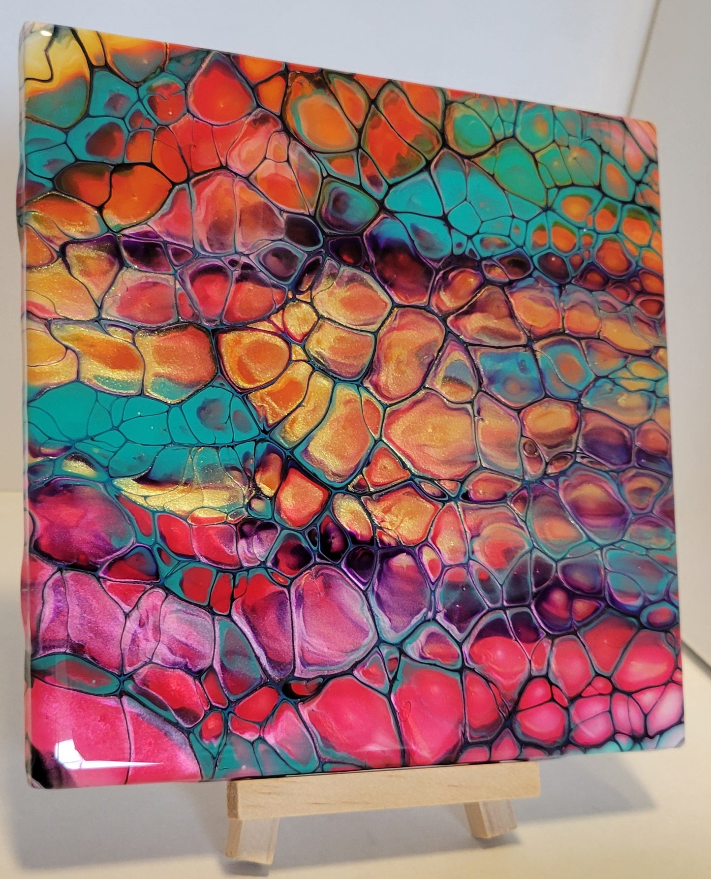 Fluid Art on a 6 inch tile/Coaster with Cork Bottom