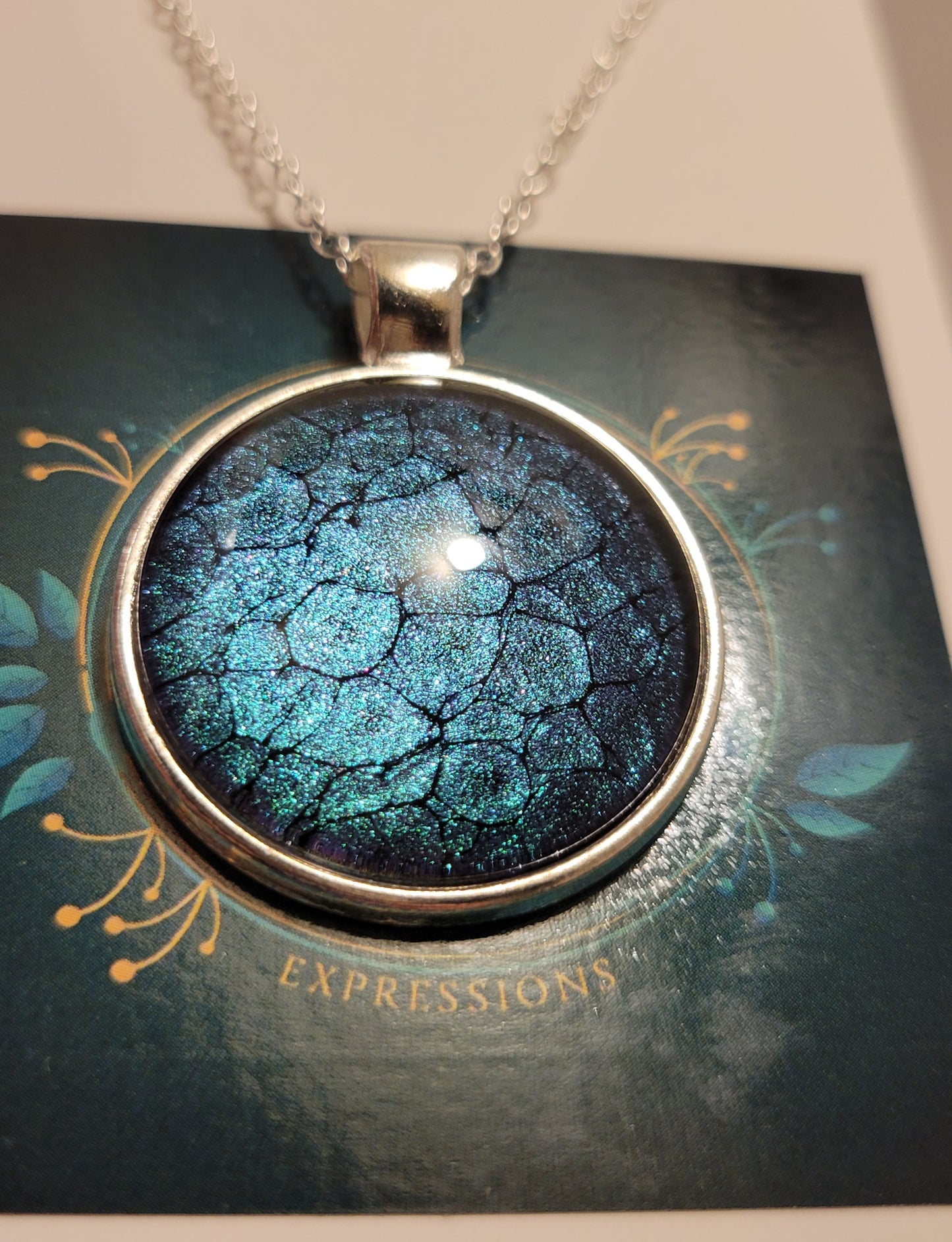 Handmade Fluid Art Colorshifting Pendant with 18 inch silver plated necklace chain