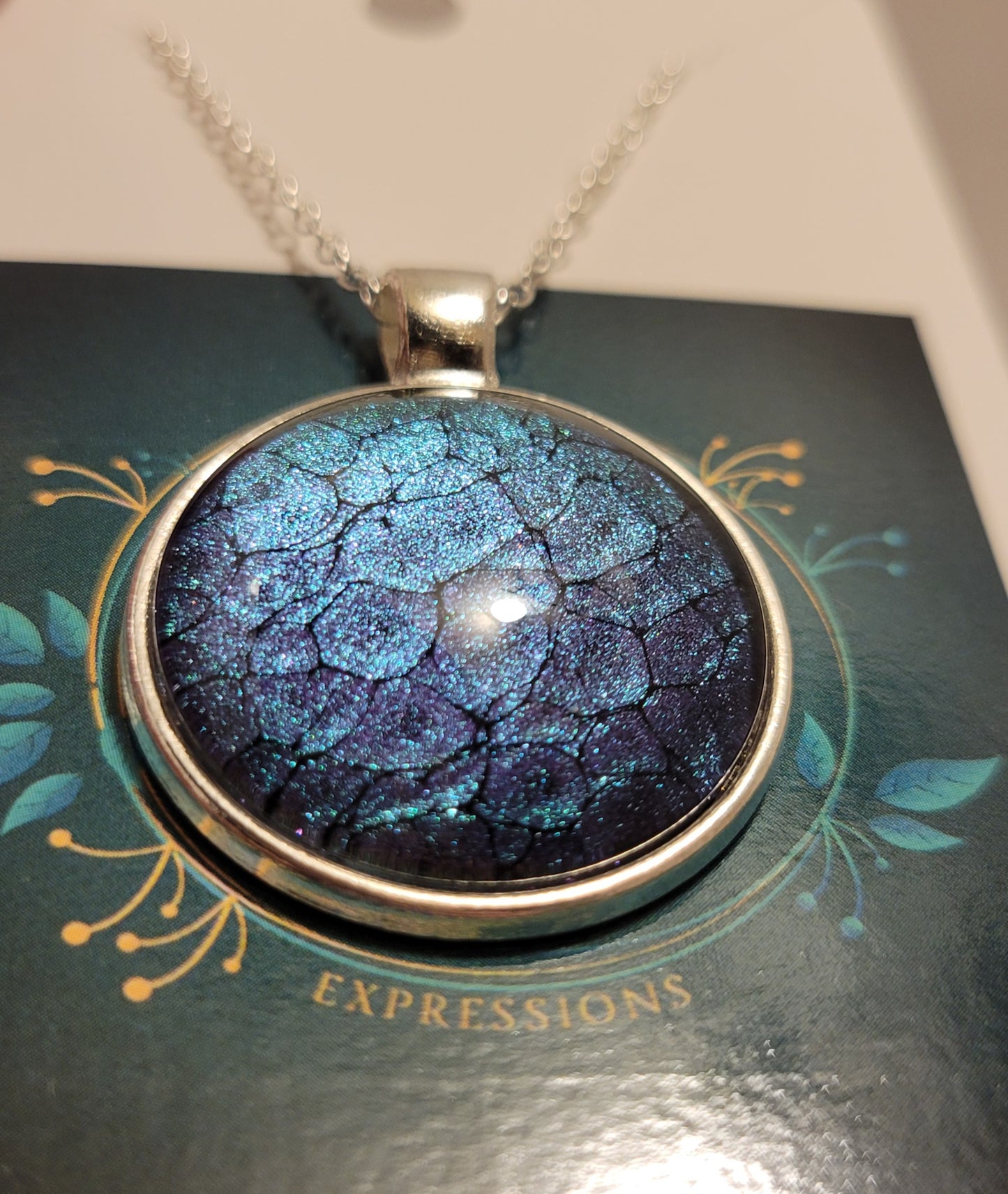 Handmade Fluid Art Colorshifting Pendant with 18 inch silver plated necklace chain