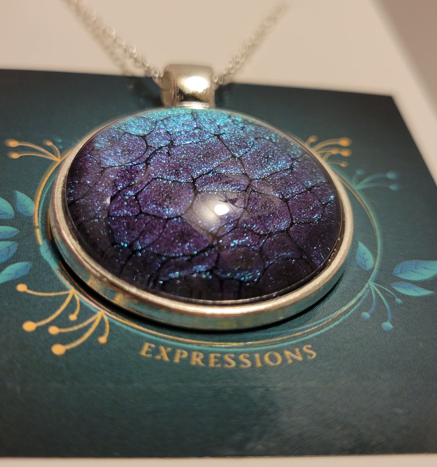 Handmade Fluid Art Colorshifting Pendant with 18 inch silver plated necklace chain