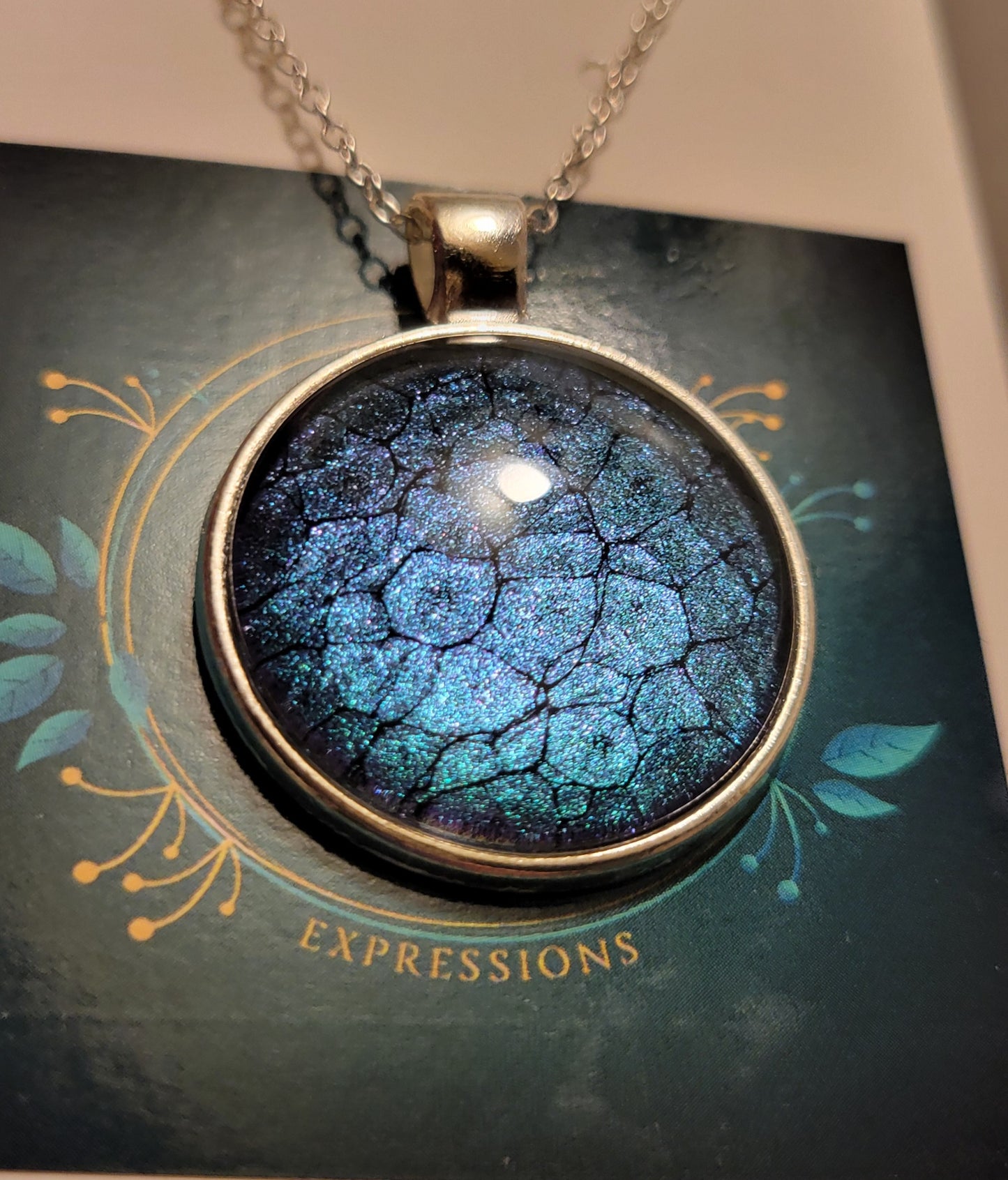 Handmade Fluid Art Colorshifting Pendant with 18 inch silver plated necklace chain