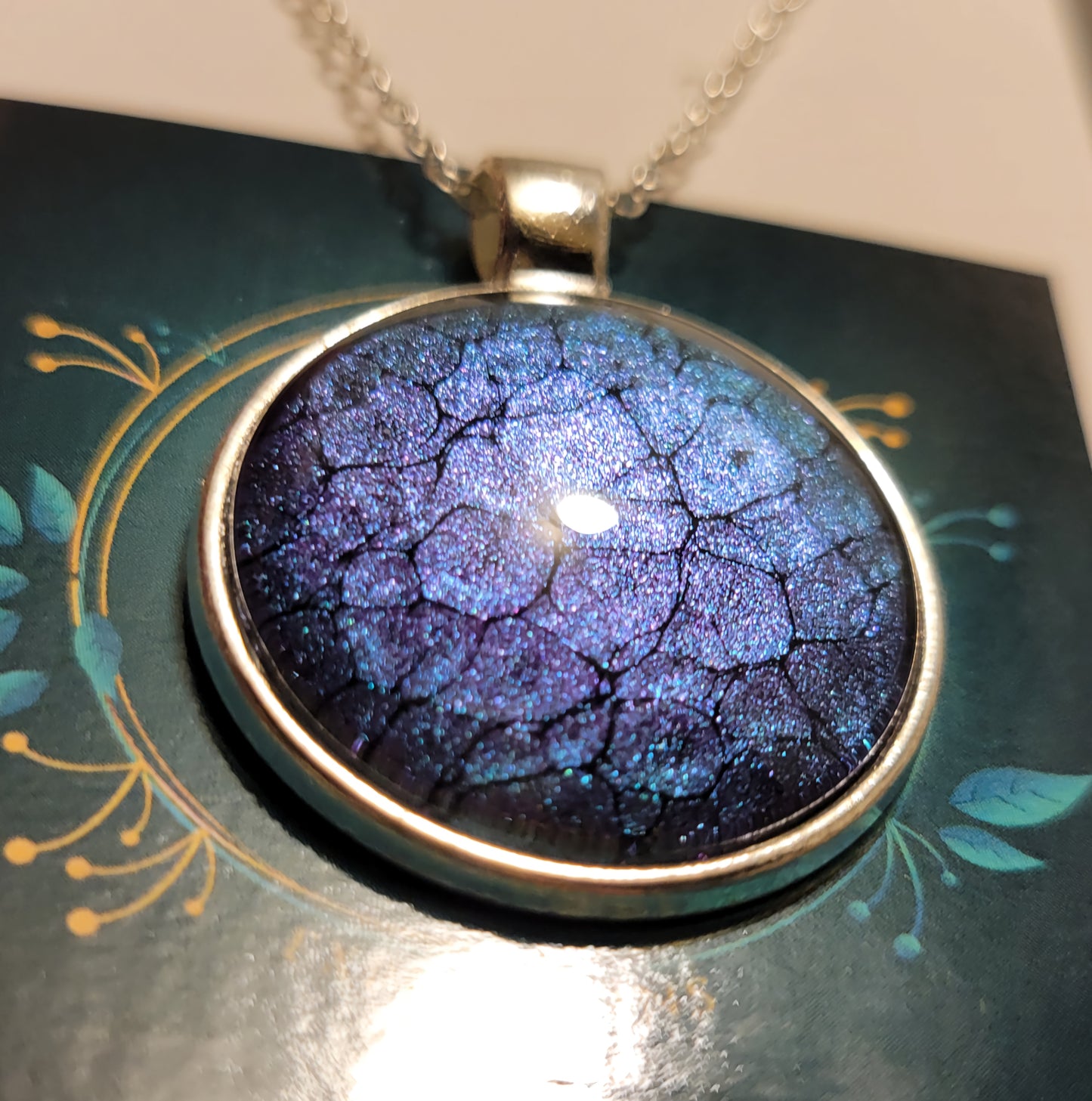 Handmade Fluid Art Colorshifting Pendant with 18 inch silver plated necklace chain