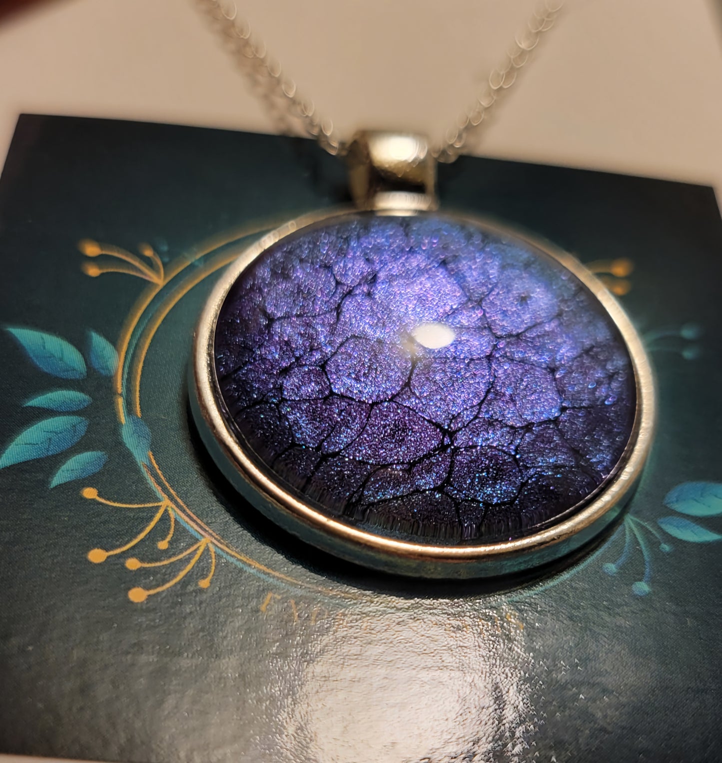 Handmade Fluid Art Colorshifting Pendant with 18 inch silver plated necklace chain