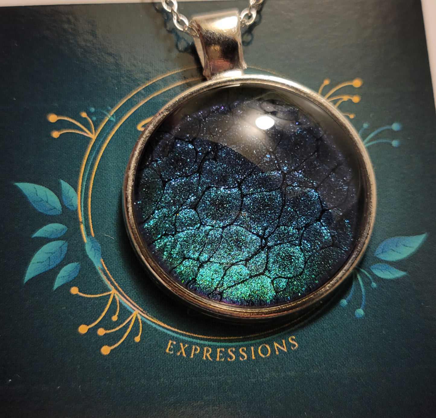 Handmade Fluid Art Colorshifting Pendant with 18 inch silver plated necklace chain