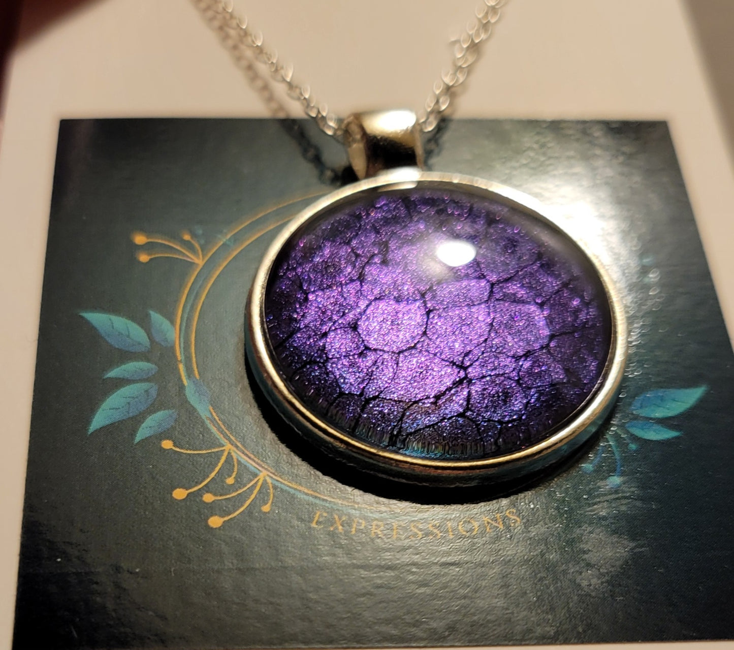 Handmade Fluid Art Colorshifting Pendant with 18 inch silver plated necklace chain