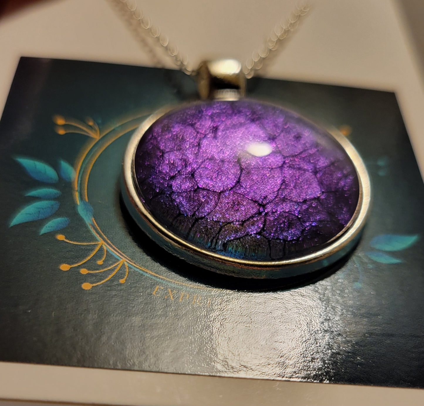 Handmade Fluid Art Colorshifting Pendant with 18 inch silver plated necklace chain