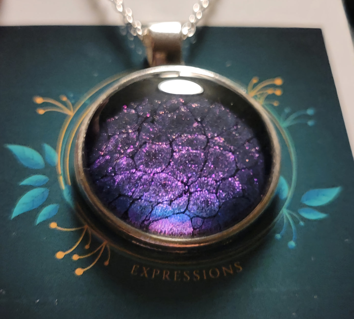 Handmade Fluid Art Colorshifting Pendant with 18 inch silver plated necklace chain