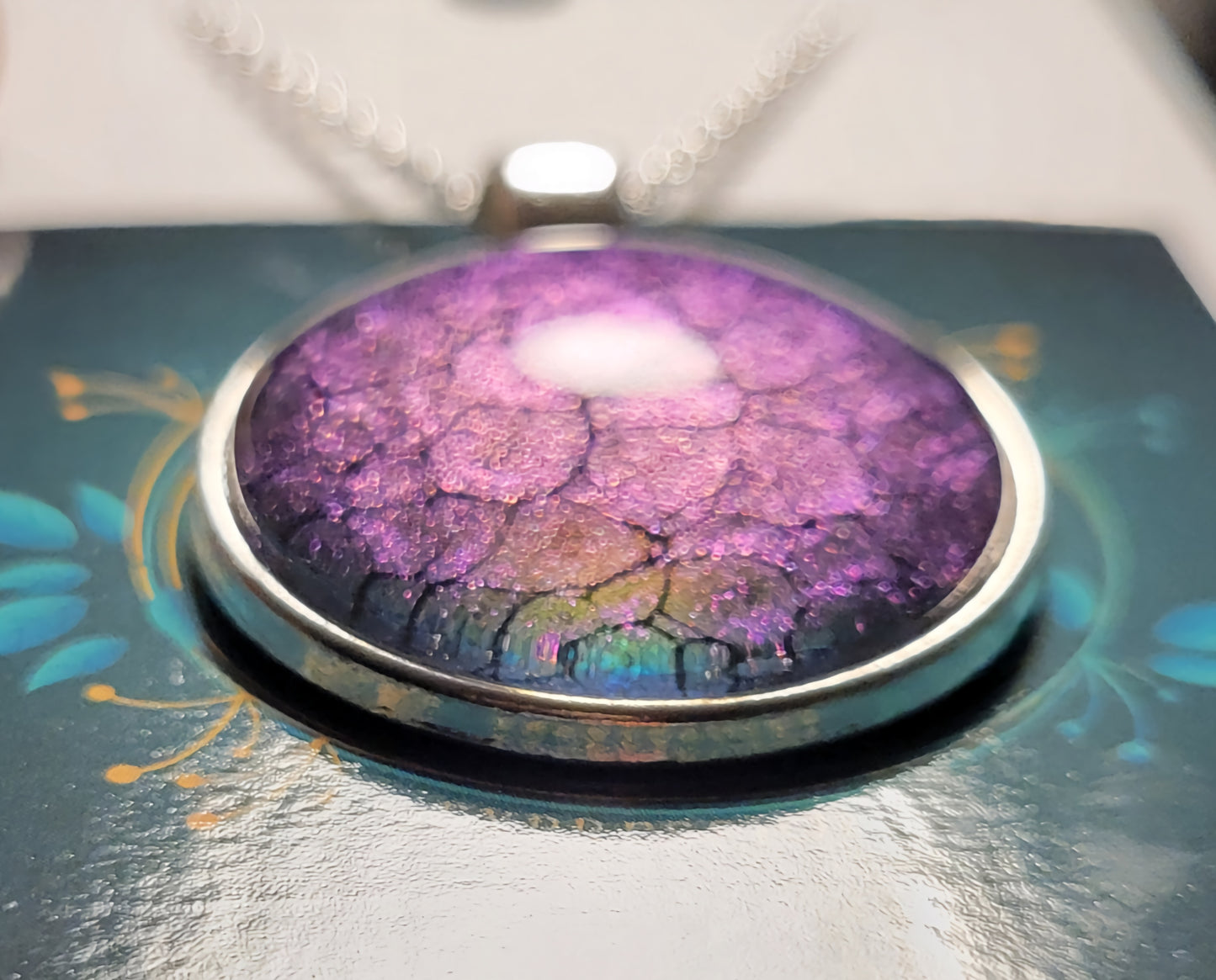 Handmade Fluid Art Colorshifting Pendant with 18 inch silver plated necklace chain