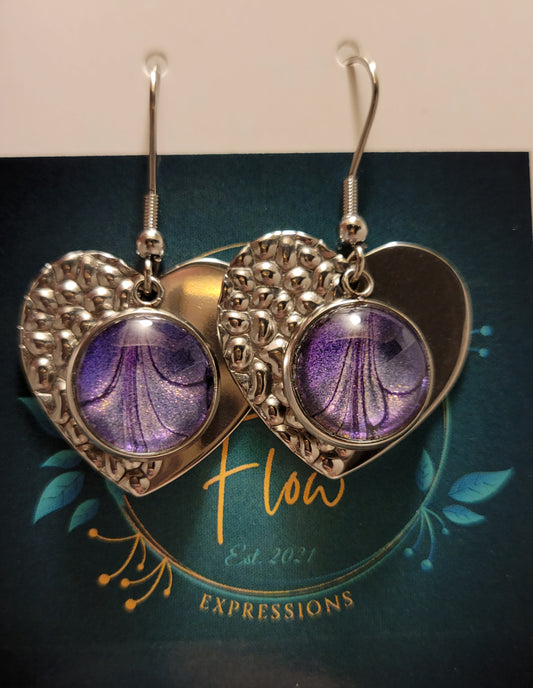 Handmade Colorshifting Silver Heart Hook Earrings