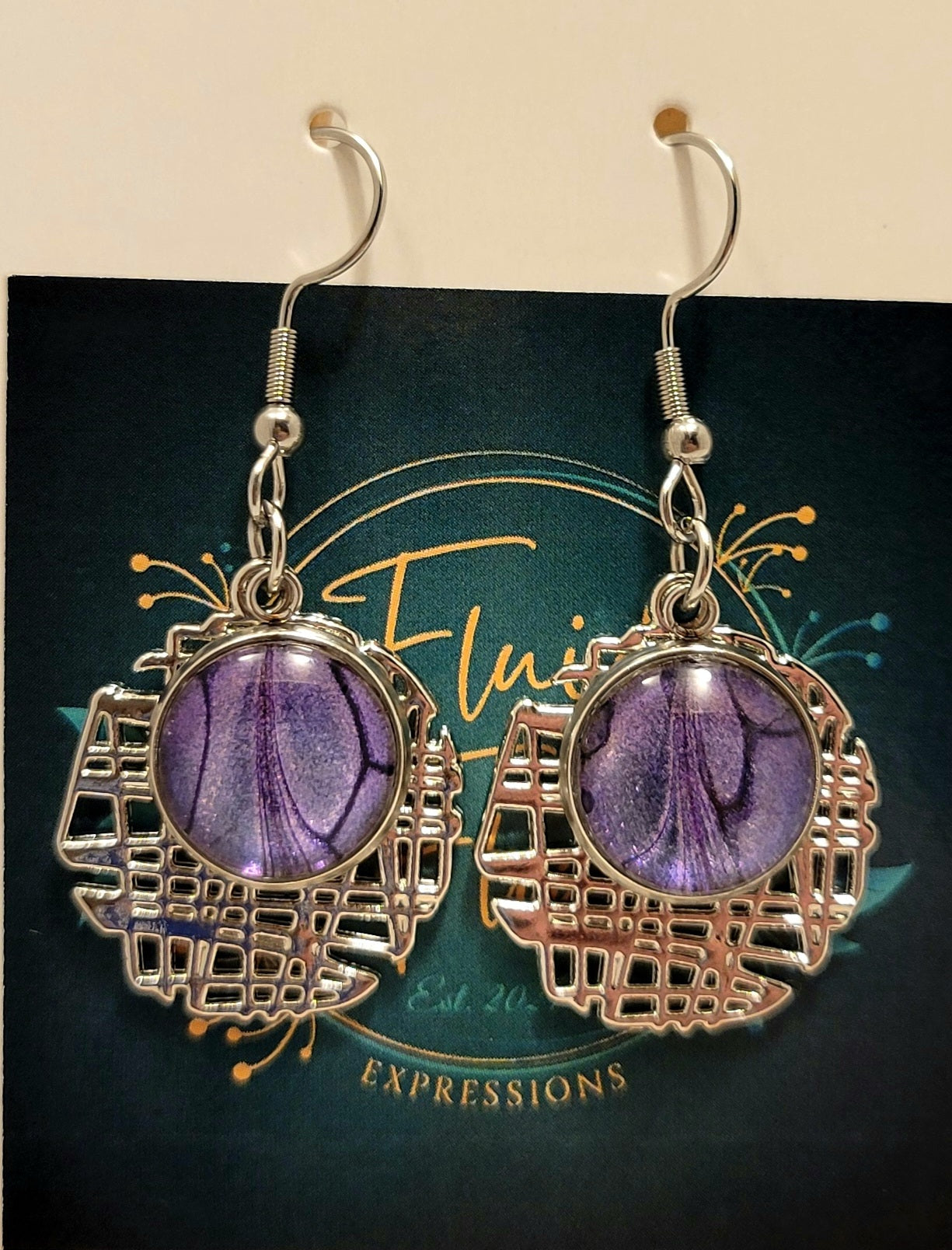 Handmade Colorshifting Decorative Silver Hook Earrings