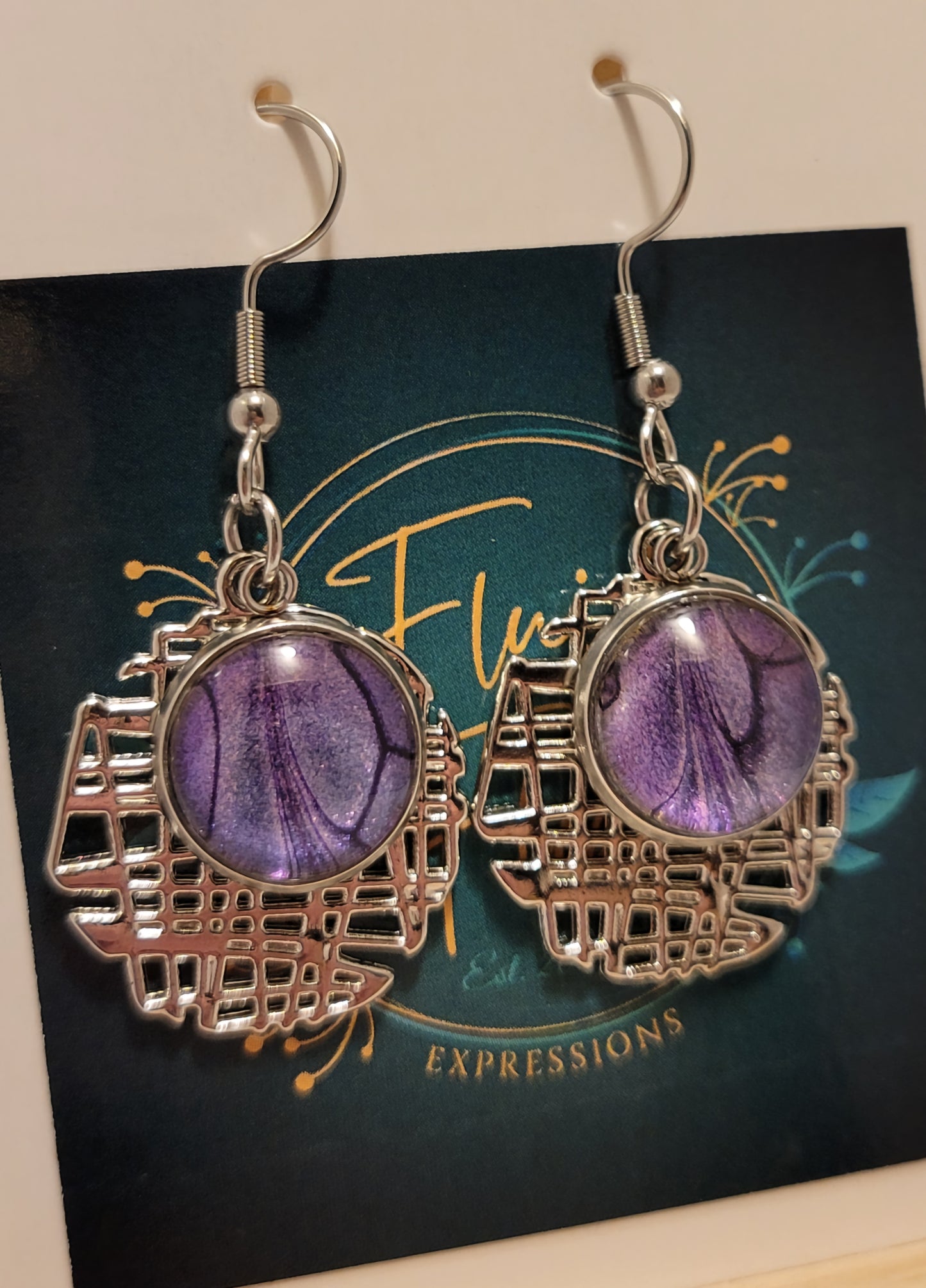 Handmade Colorshifting Decorative Silver Hook Earrings