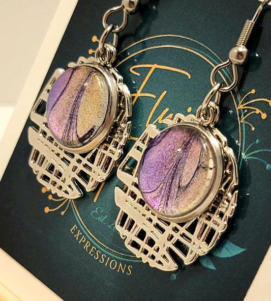 Handmade Colorshifting Decorative Silver Hook Earrings