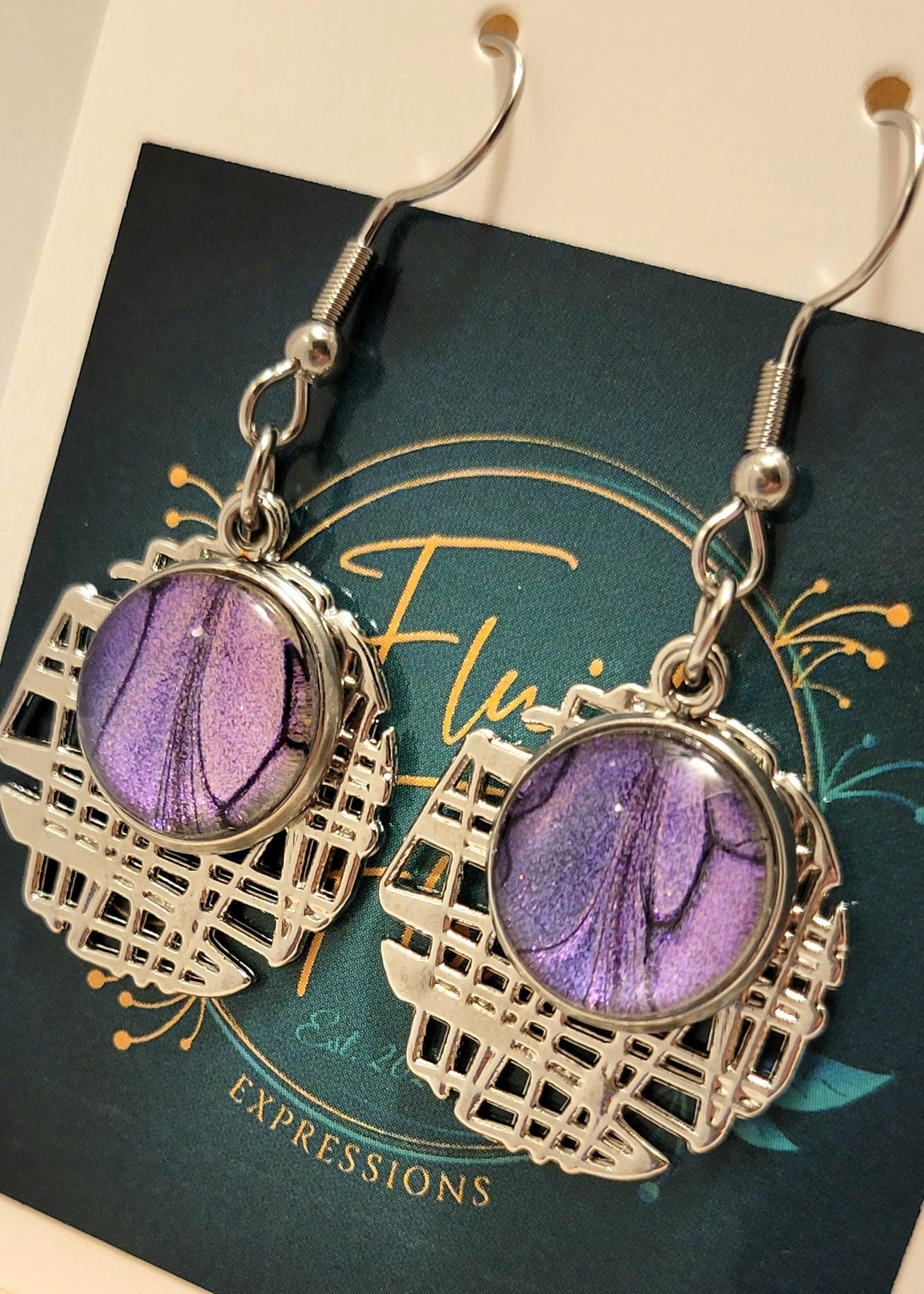 Handmade Colorshifting Decorative Silver Hook Earrings