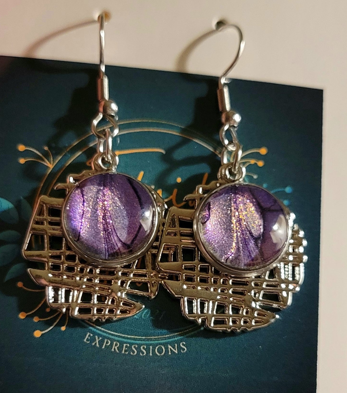 Handmade Colorshifting Decorative Silver Hook Earrings