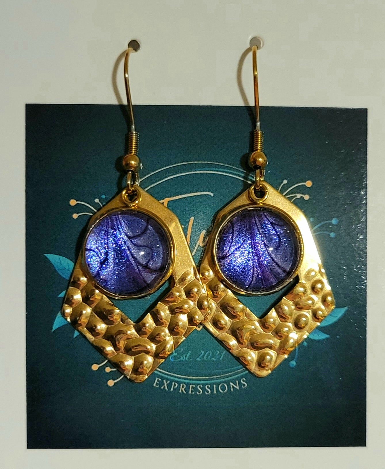 Handmade Colorshifting Gold Decorative Hook Earrings