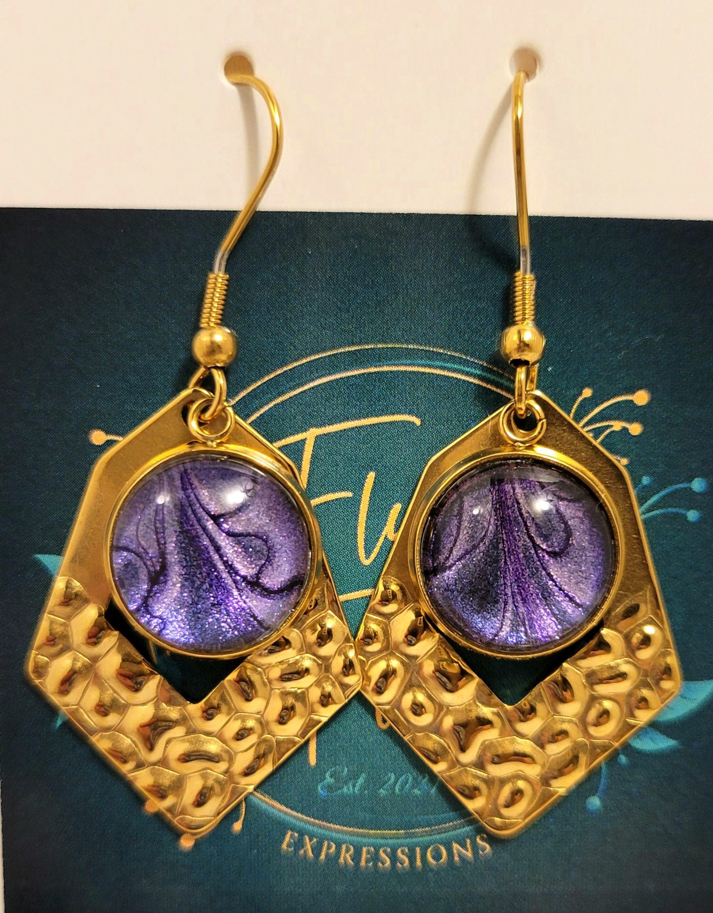 Handmade Colorshifting Gold Decorative Hook Earrings