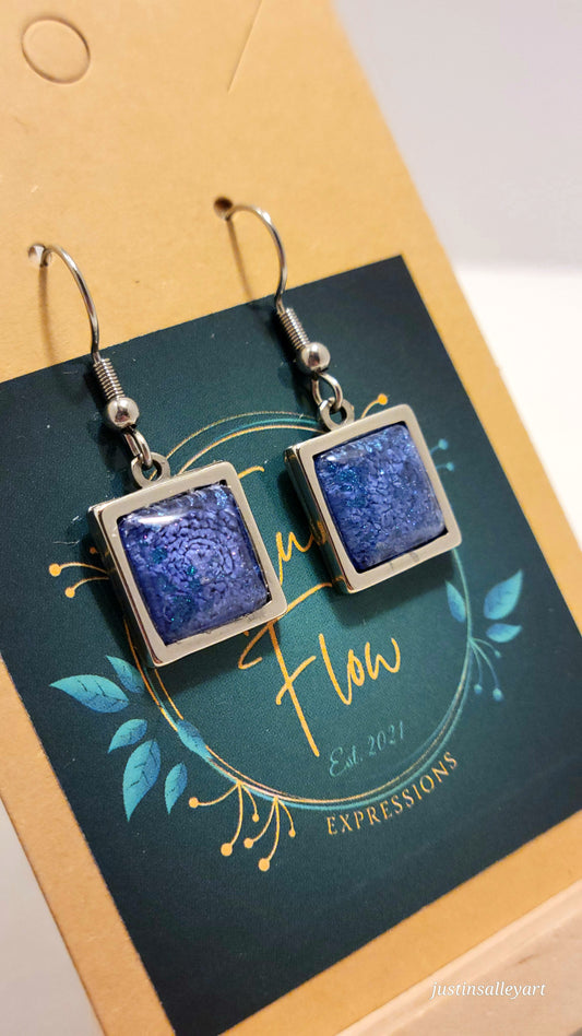 Handmade Resin Art Square Colorshifting Hook Earrings