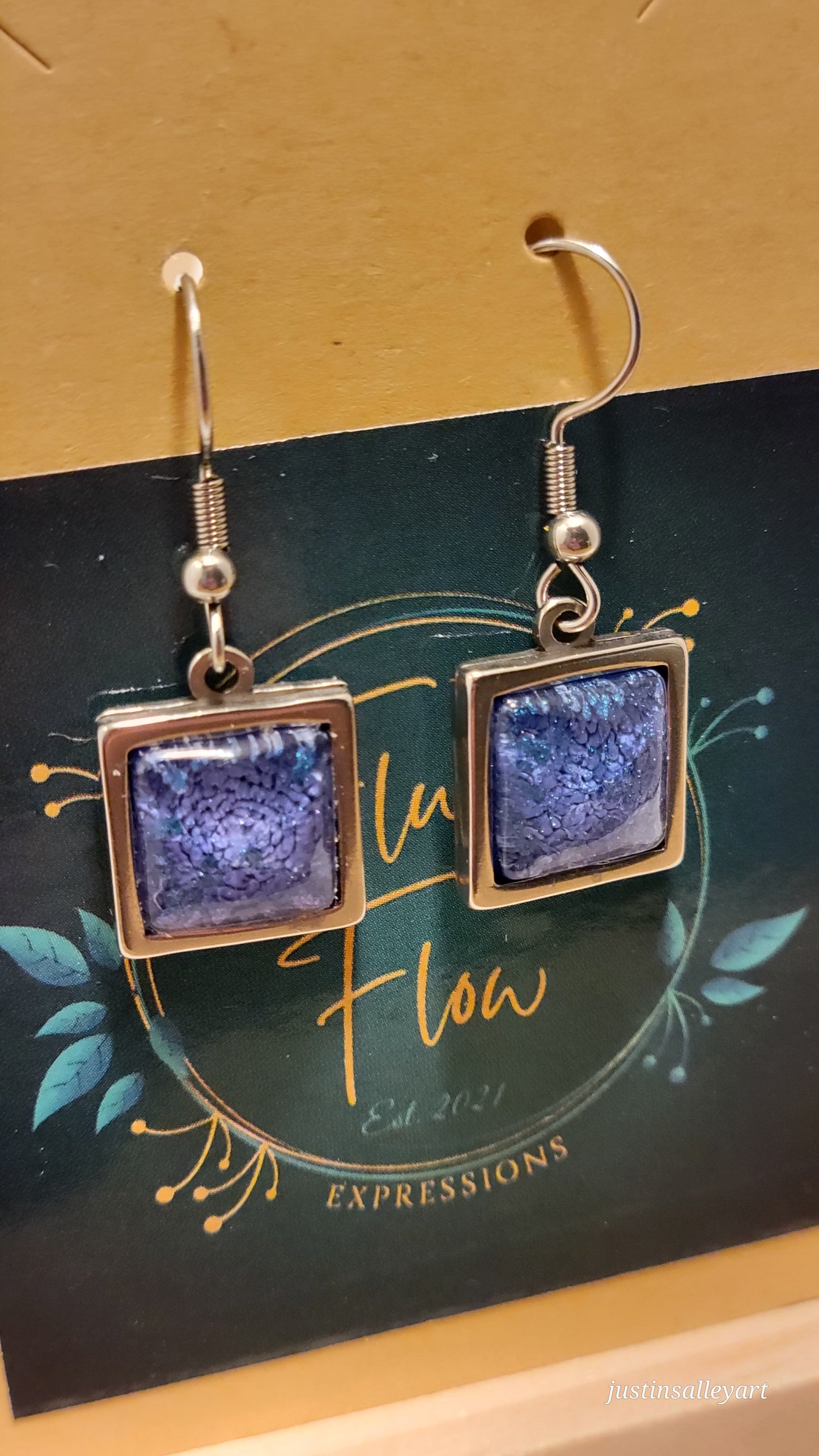 Handmade Resin Art Square Colorshifting Hook Earrings