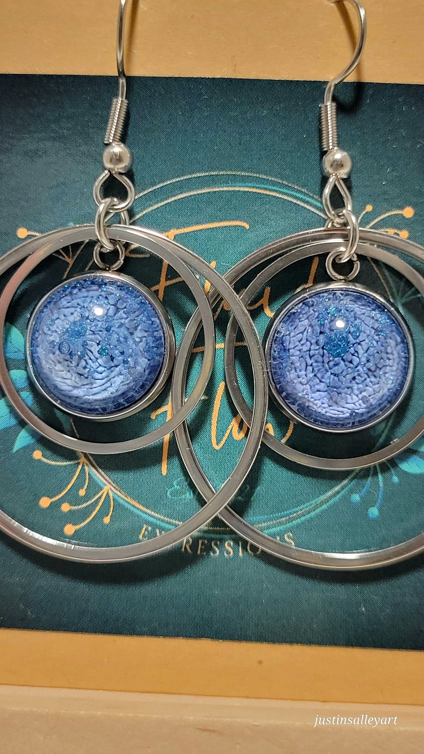 Handmade Resin Art Round Decorative Hook Earrings