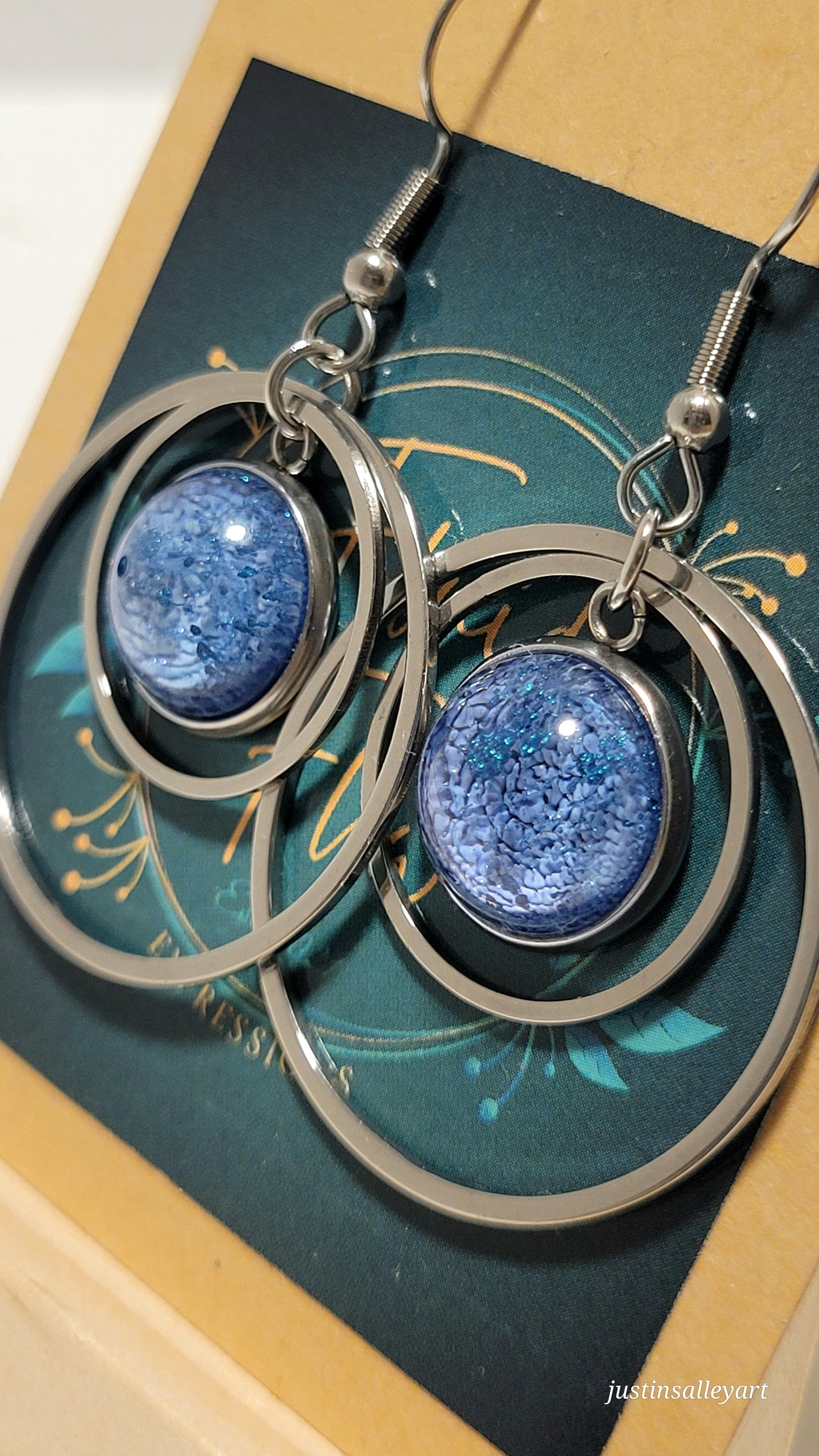 Handmade Resin Art Round Decorative Hook Earrings