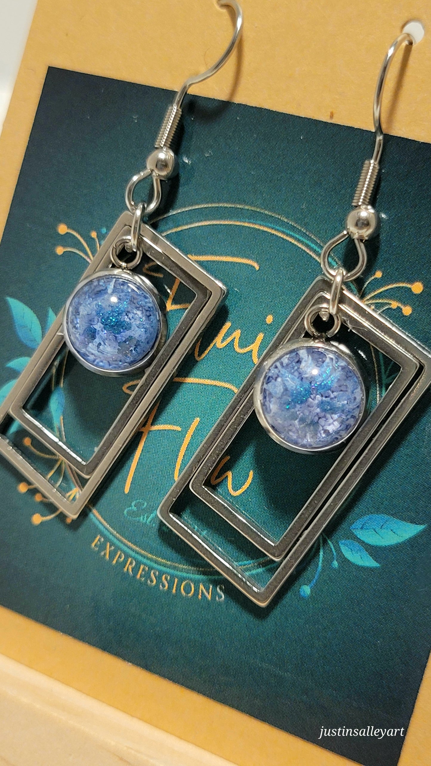 Handmade Resin Art Rectangle Decorative Hook Earrings