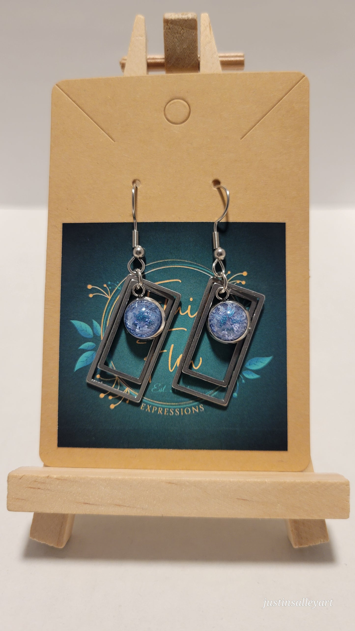 Handmade Resin Art Rectangle Decorative Hook Earrings