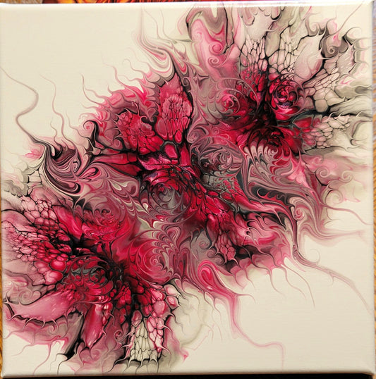 Original Fluid Art Triple Bloom Painting