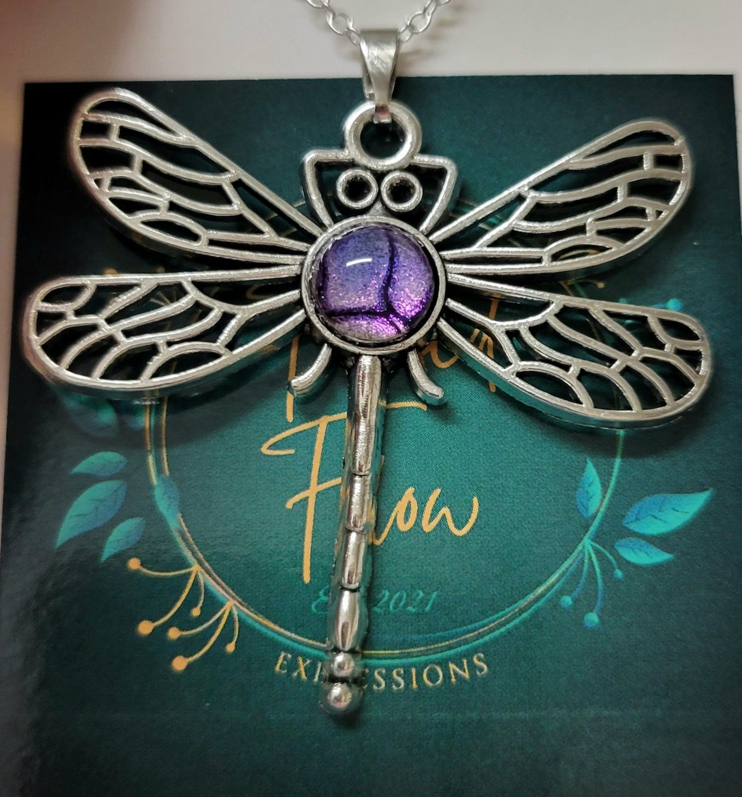 Handmade Colorshifting Dragonfly Pendant Necklace