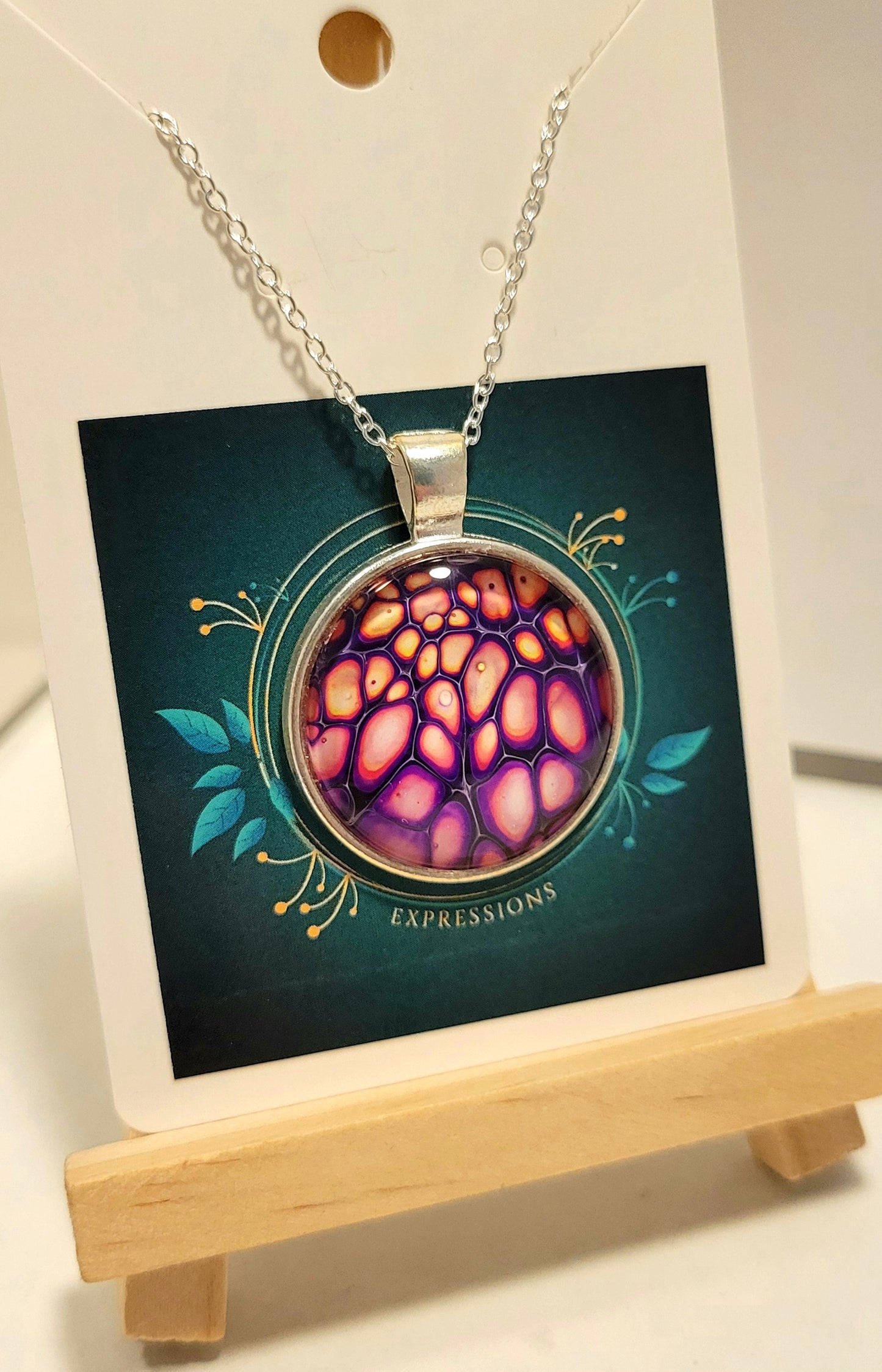 Handmade Fluid Art Pendant with 20 inch silver plated necklace chain