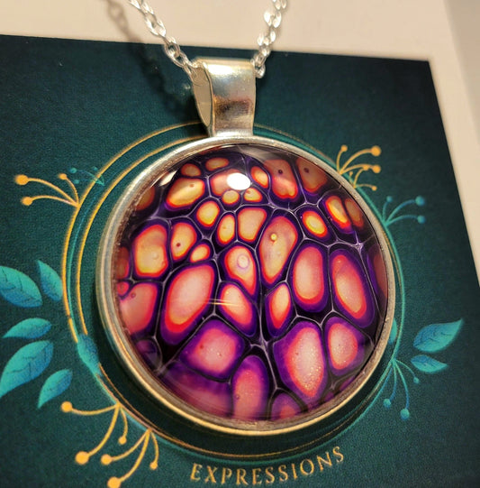 Handmade Fluid Art Pendant with 20 inch silver plated necklace chain