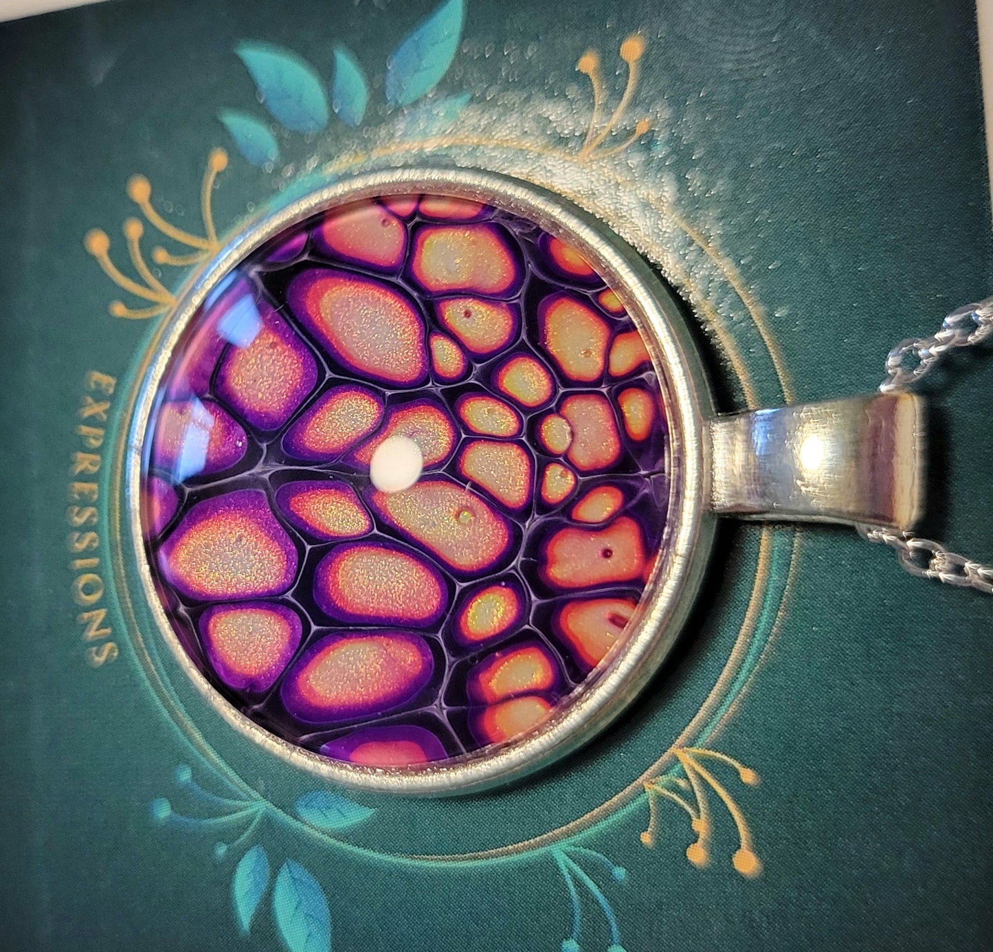 Handmade Fluid Art Pendant with 20 inch silver plated necklace chain