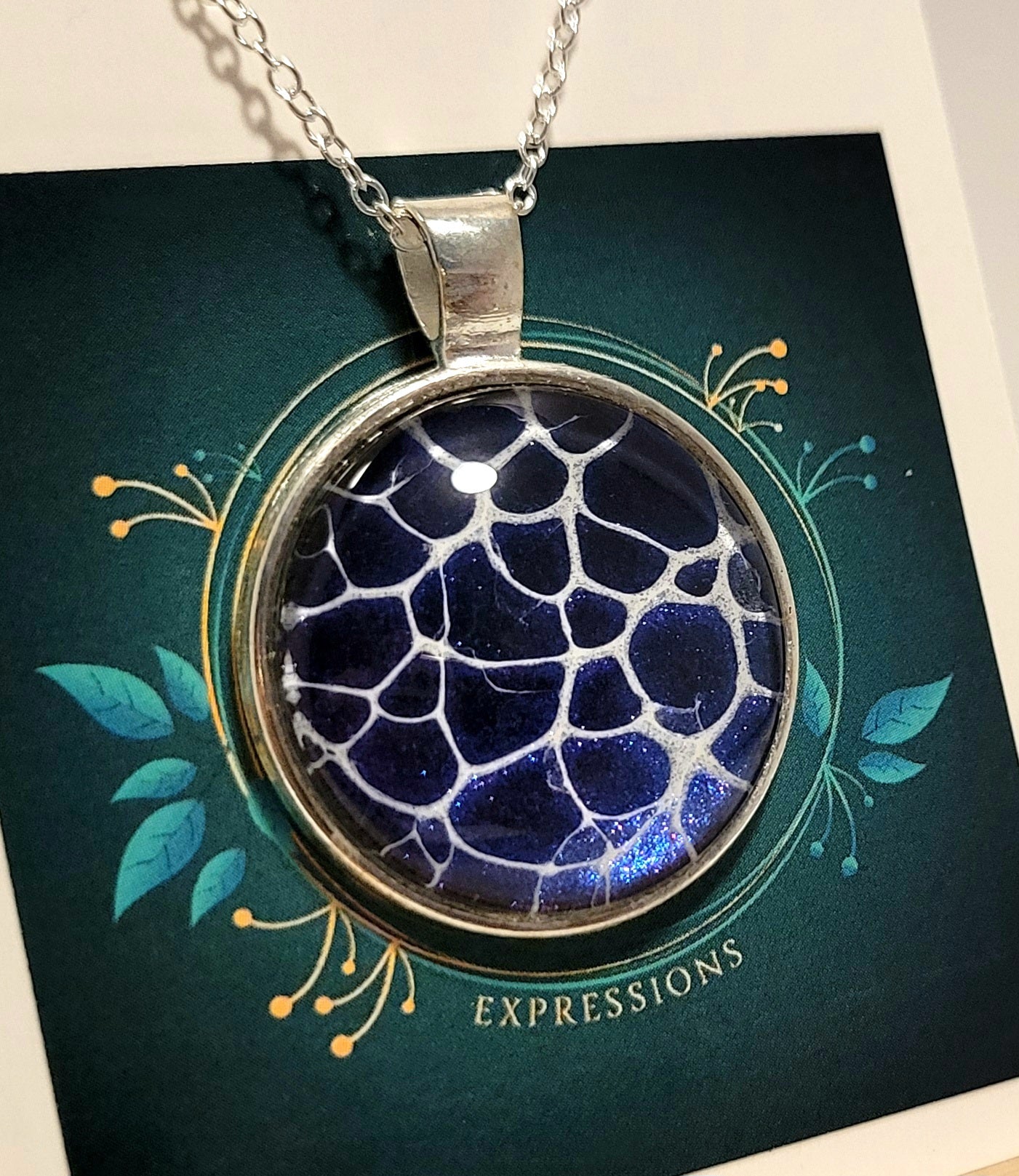 Handmade Fluid Art Colorshifting Pendant with 20 inch silver plated necklace chain