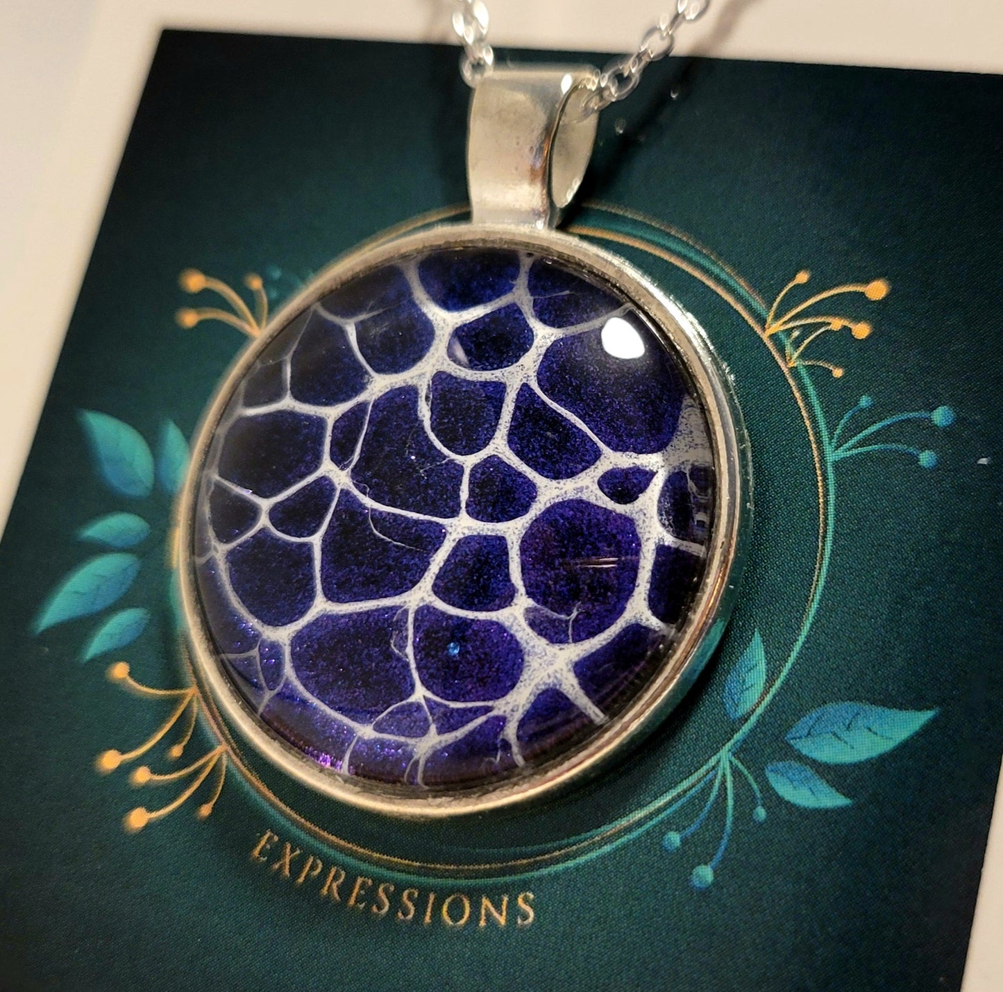 Handmade Fluid Art Colorshifting Pendant with 20 inch silver plated necklace chain