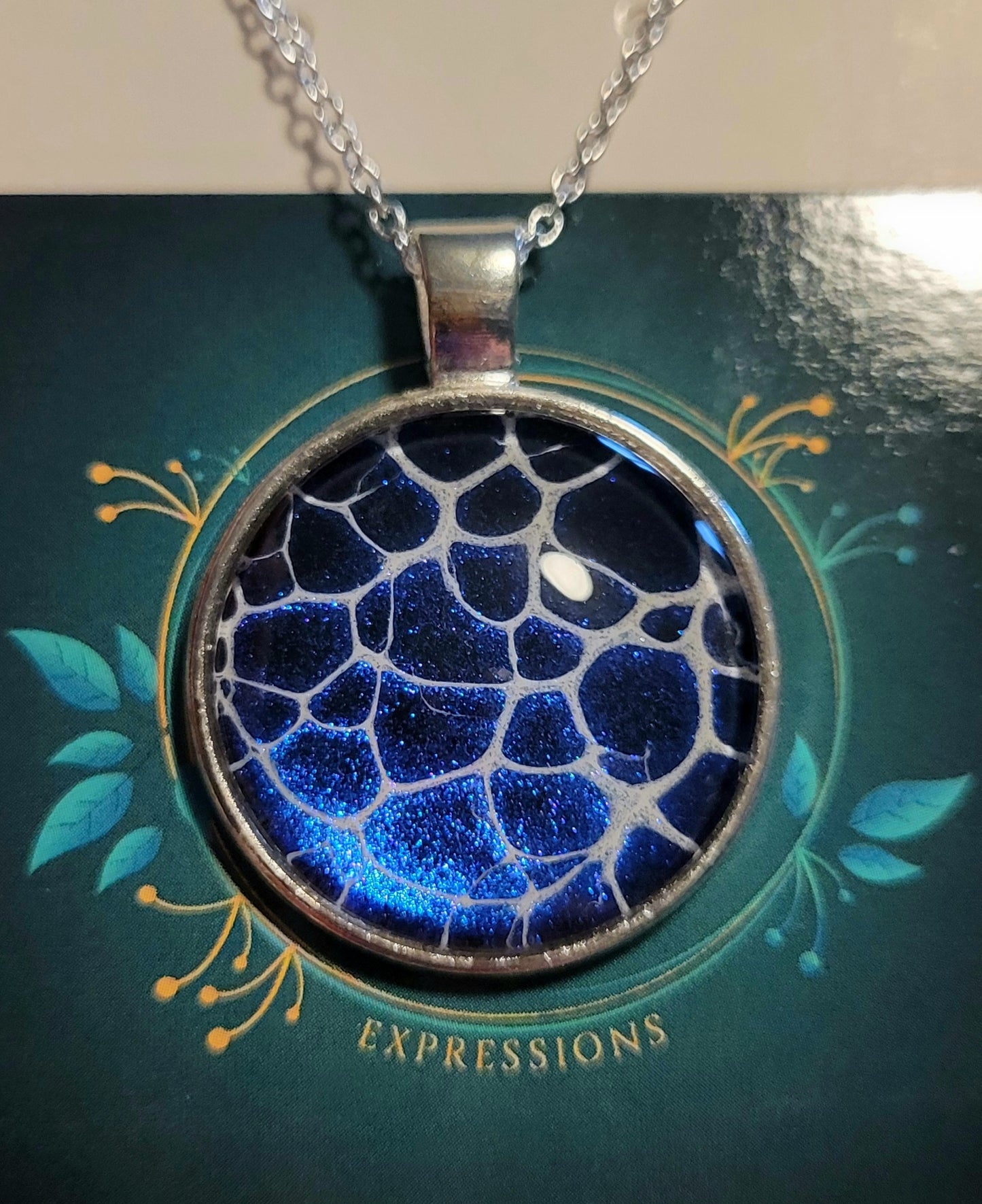 Handmade Fluid Art Colorshifting Pendant with 20 inch silver plated necklace chain