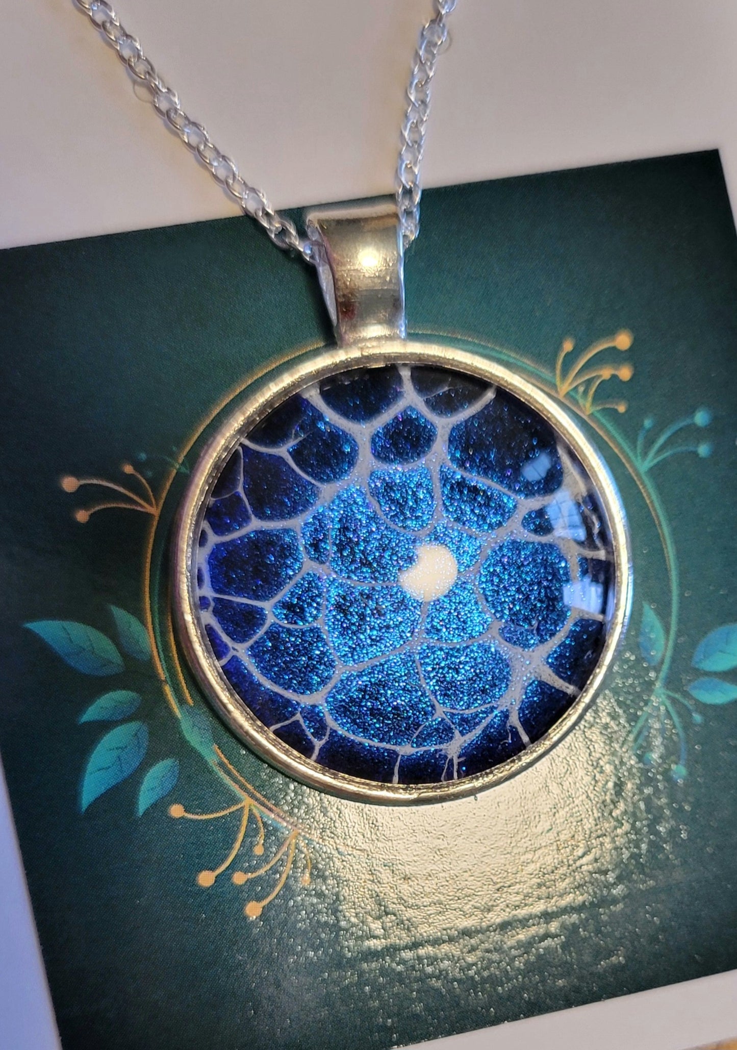 Handmade Fluid Art Colorshifting Pendant with 20 inch silver plated necklace chain