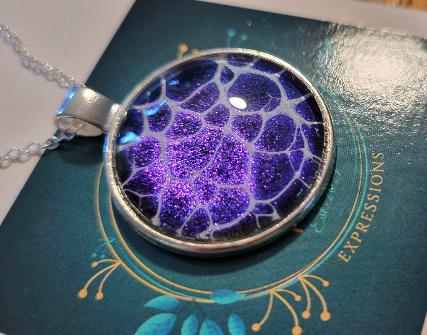 Handmade Fluid Art Colorshifting Pendant with 20 inch silver plated necklace chain