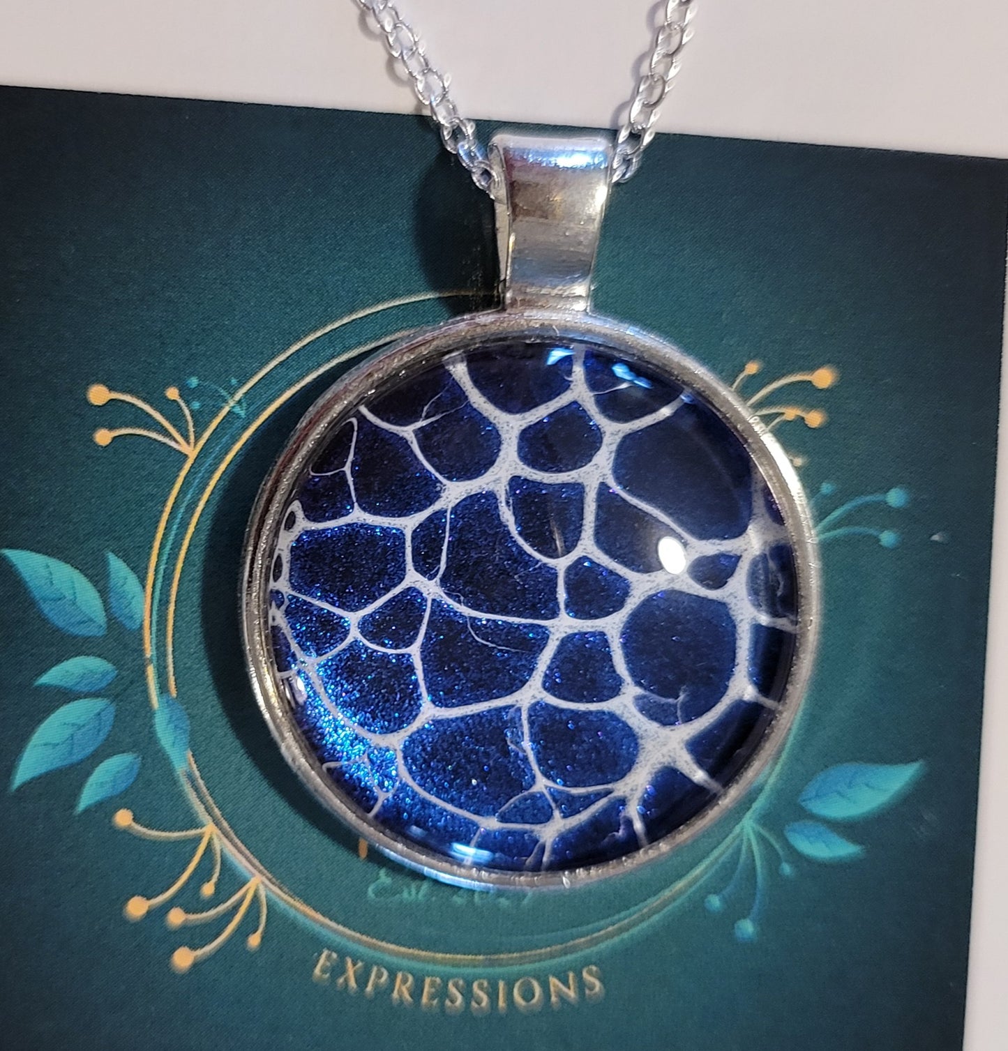 Handmade Fluid Art Colorshifting Pendant with 20 inch silver plated necklace chain