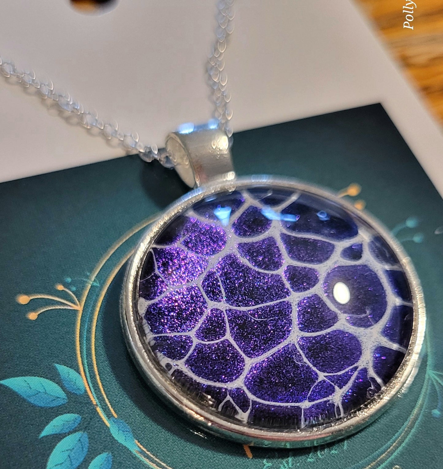 Handmade Fluid Art Colorshifting Pendant with 20 inch silver plated necklace chain