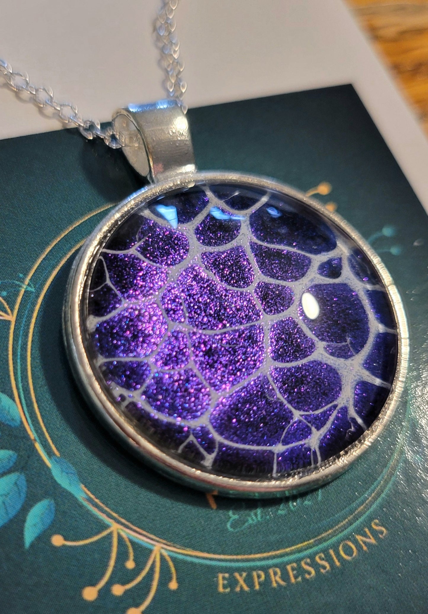 Handmade Fluid Art Colorshifting Pendant with 20 inch silver plated necklace chain