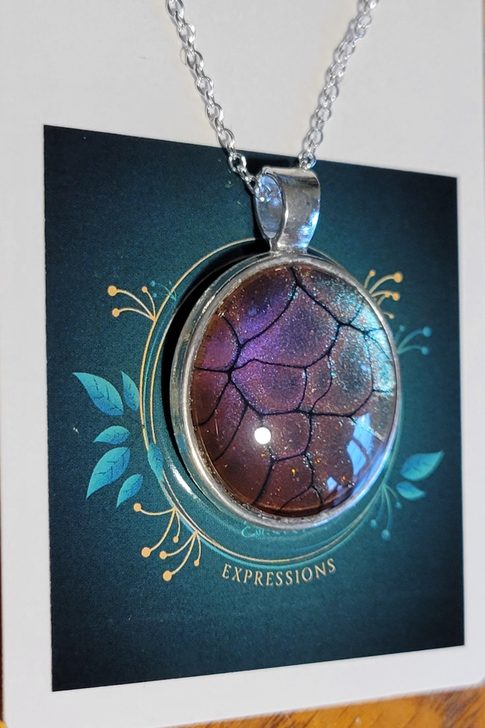 Handmade Fluid Art Colorshifting Pendant with 20 inch silver plated necklace chain