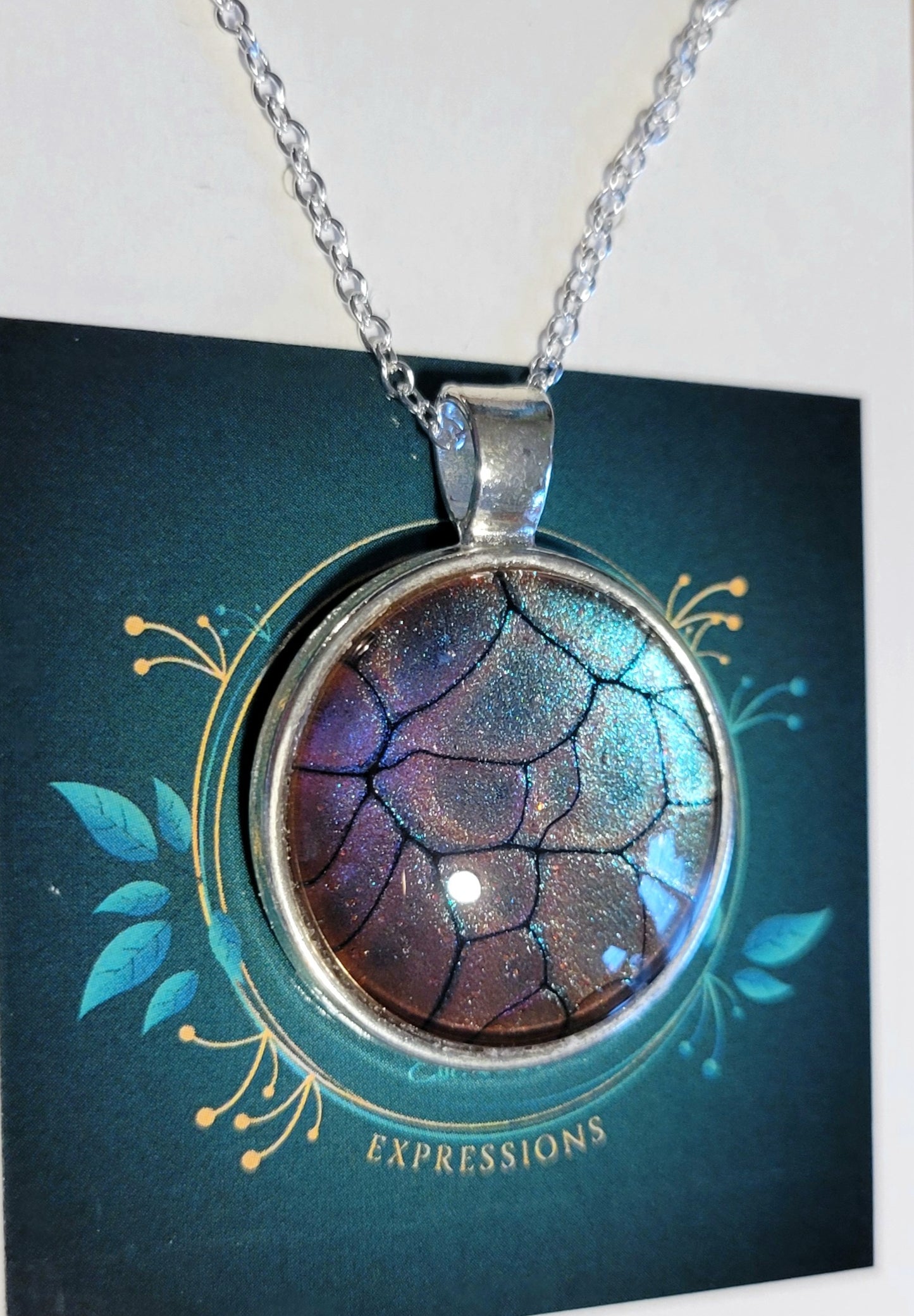 Handmade Fluid Art Colorshifting Pendant with 20 inch silver plated necklace chain