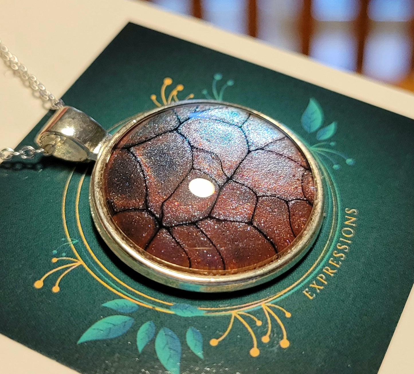 Handmade Fluid Art Colorshifting Pendant with 20 inch silver plated necklace chain