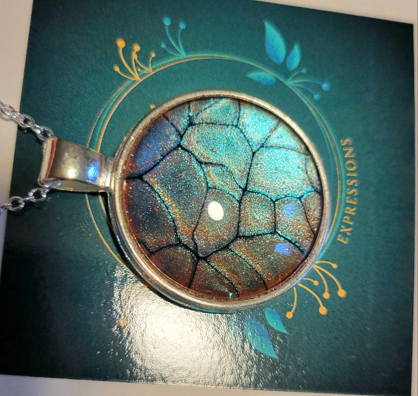 Handmade Fluid Art Colorshifting Pendant with 20 inch silver plated necklace chain