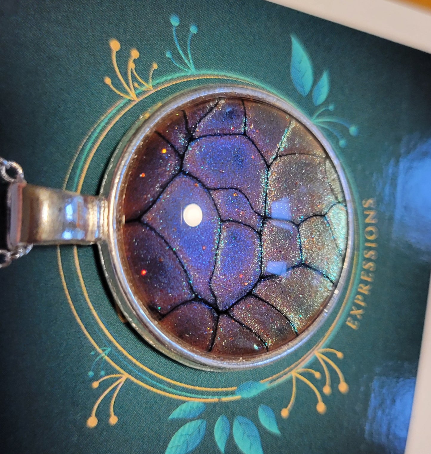 Handmade Fluid Art Colorshifting Pendant with 20 inch silver plated necklace chain