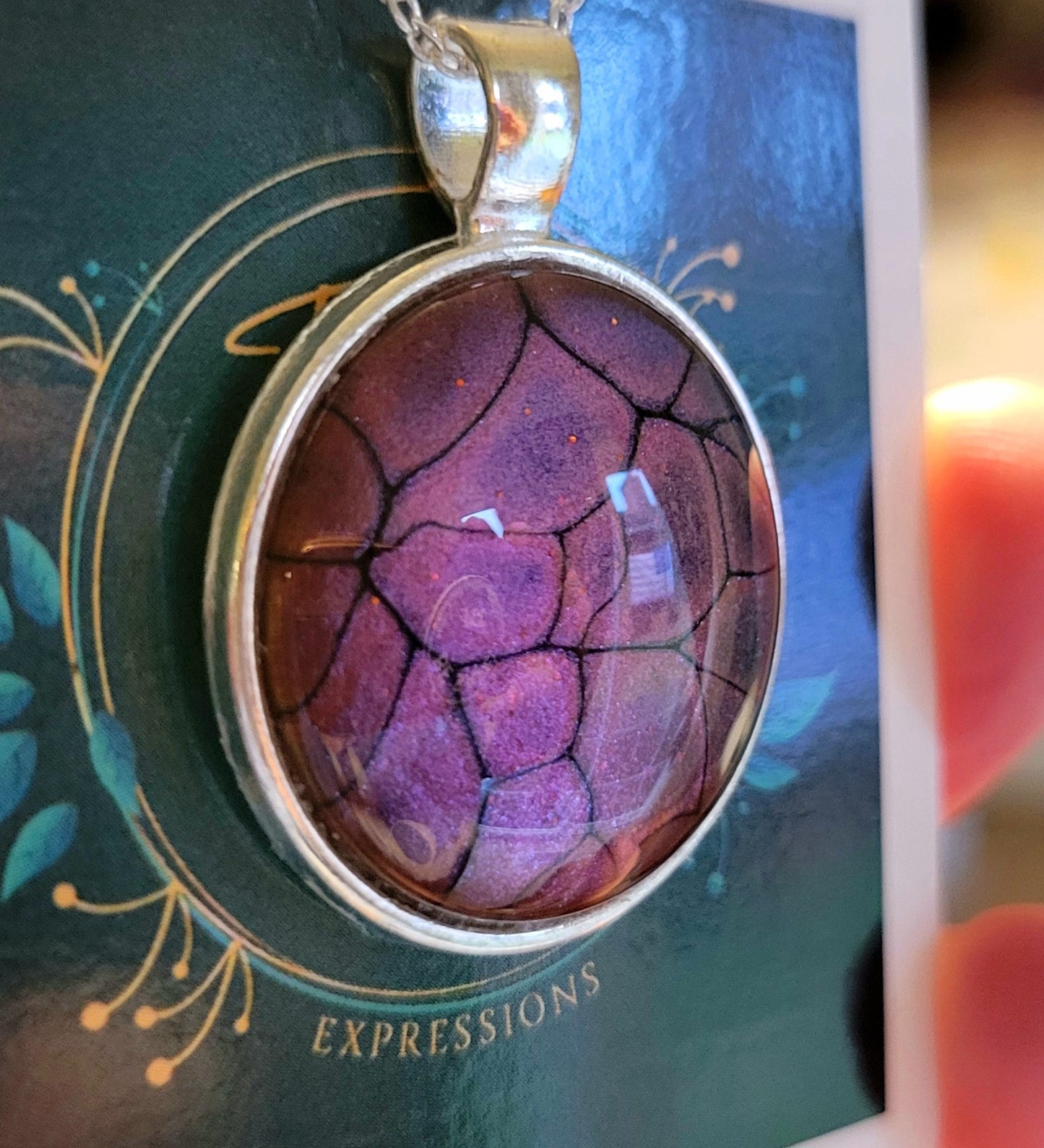 Handmade Fluid Art Colorshifting Pendant with 20 inch silver plated necklace chain