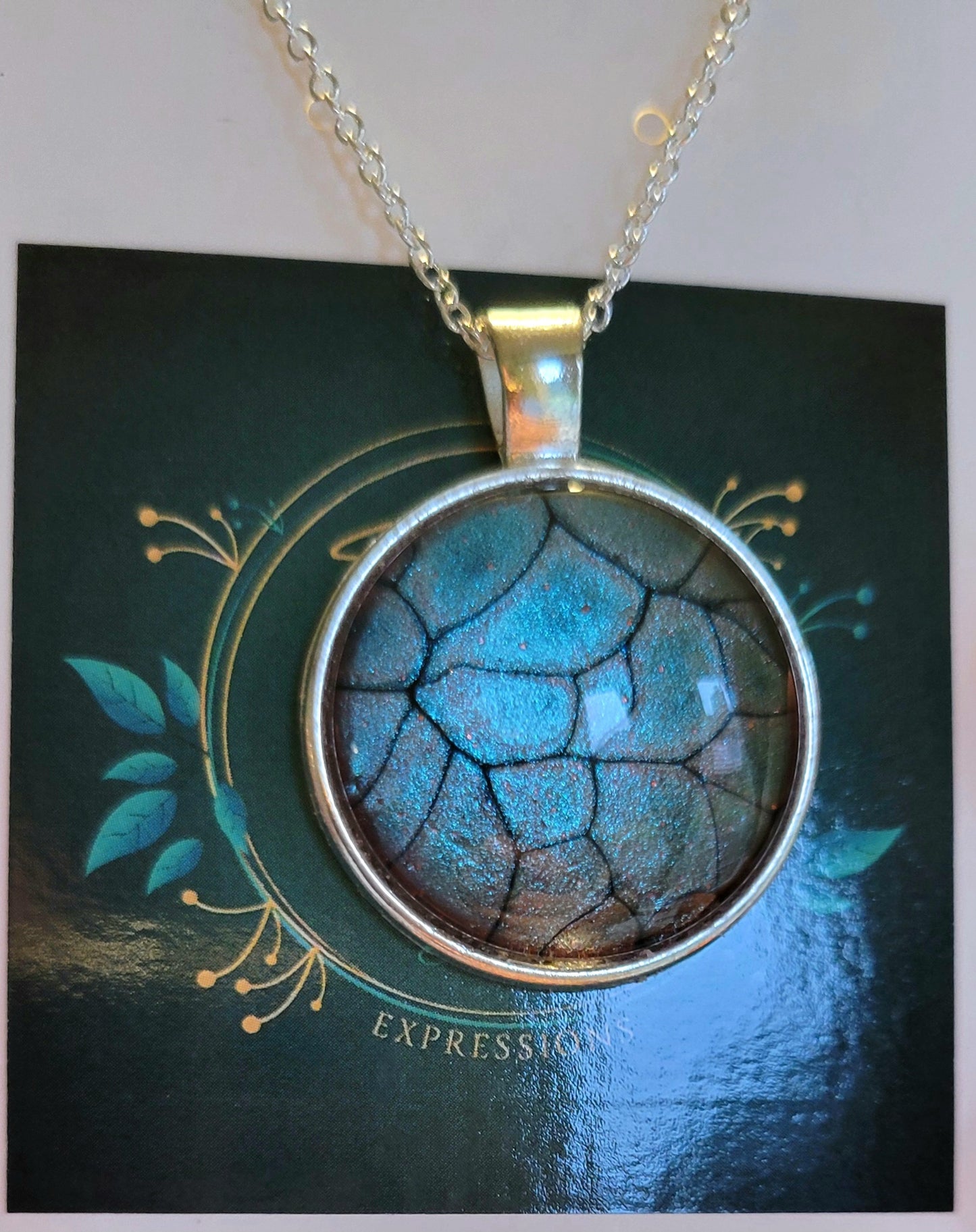 Handmade Fluid Art Colorshifting Pendant with 20 inch silver plated necklace chain