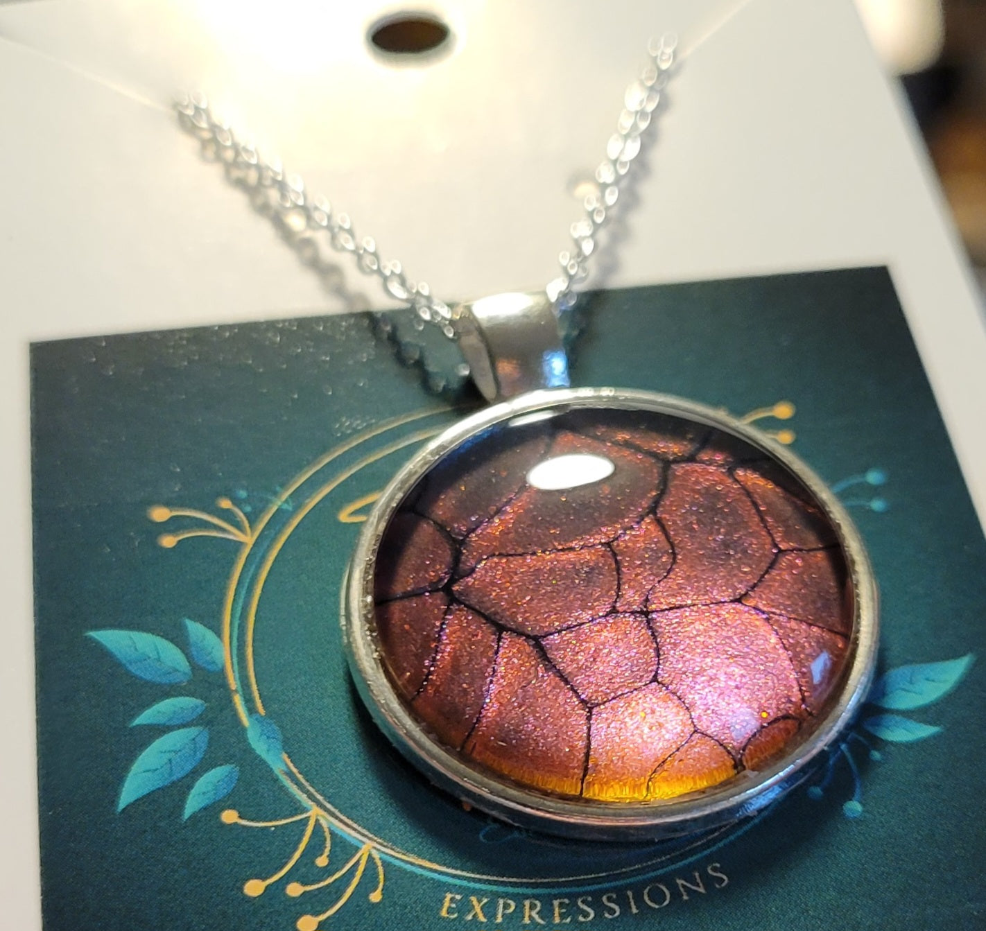 Handmade Fluid Art Colorshifting Pendant with 20 inch silver plated necklace chain