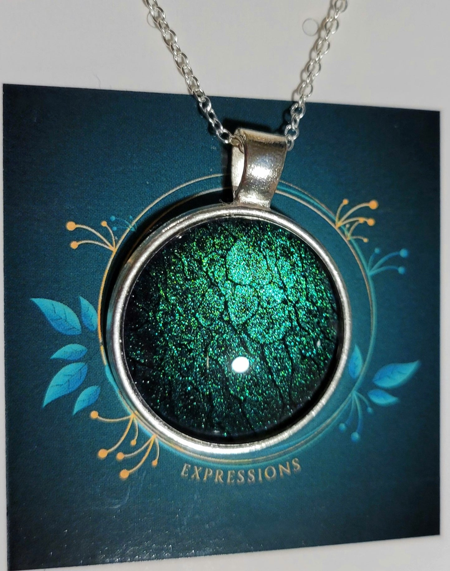 Handmade Fluid Art Colorshifting Pendant with 20 inch silver plated necklace chain